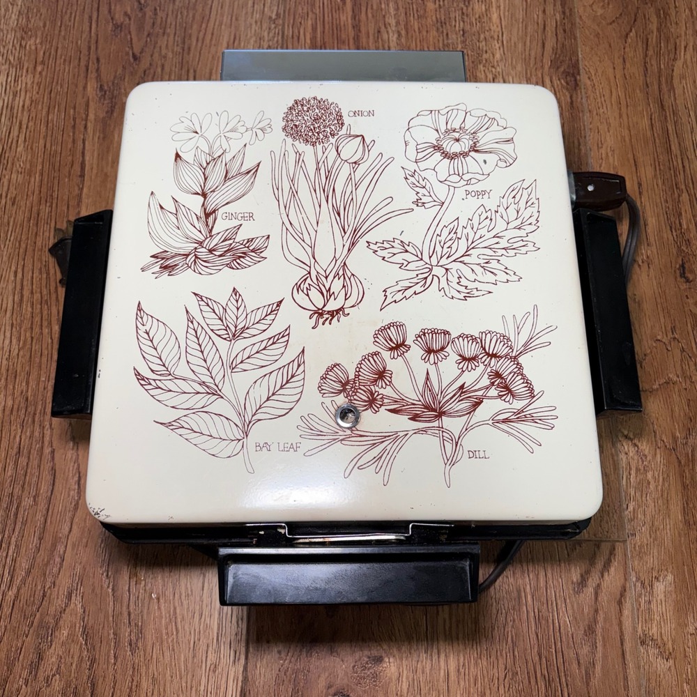 Vintage Sears CounterCraft Grill-Waffle Maker Brown Cream Botanical Herb Tested